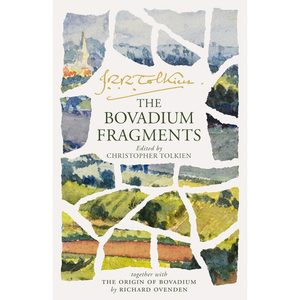 Book cover of 'The Bovadium Fragments' with artistic landscape design and Tolkien's signature.
