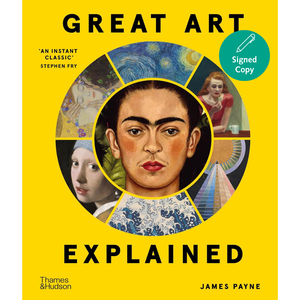 Book cover of 'Great Art Explained' with a yellow background and circular design featuring portraits.
