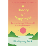 Book cover of 'A Theory of Happiness' with a sunset and mountain landscape