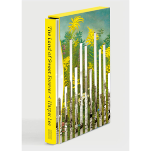 Book titled 'The Land of Sweet Forever' by Harper Lee with a yellow spine on a white background