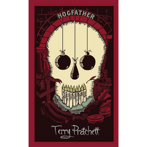 Book cover of 'Hogfather' by Terry Pratchett with a skull design and red border.