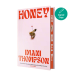Book titled 'Honey' by Imani Thompson with a bee illustration on a white background