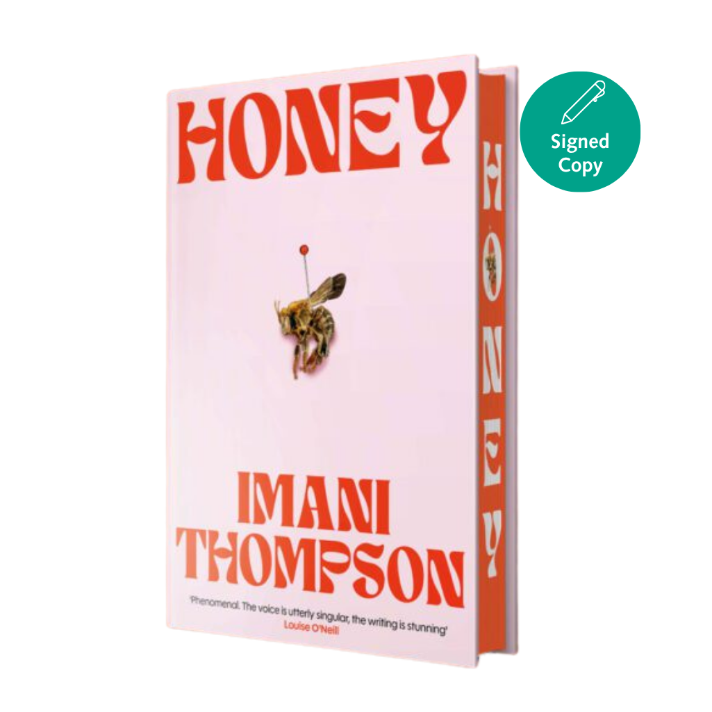 Book titled 'Honey' by Imani Thompson with a bee illustration on a white background