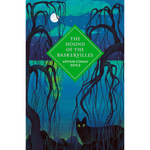 Book cover of 'The Hound of the Baskervilles' with a cat and trees in the background