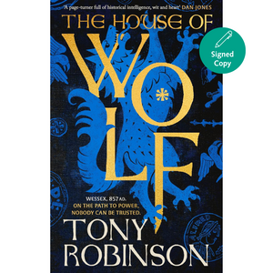 Book cover of 'The House of Wolf' by Tony Robinson with blue and gold design.