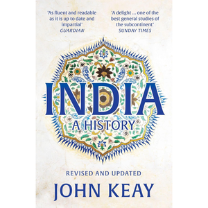 Book cover of 'India: A History' by John Keay with decorative elements and text on a light background
