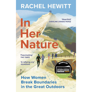 Book cover of 'In Her Nature' by Rachel Hewitt with mountain landscape illustration.