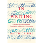 Book cover of 'In Writing' by Hattie Crisell with colorful text design on a beige background.