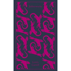 Book cover with pink 'jabberwocky' design and author's name on a dark background