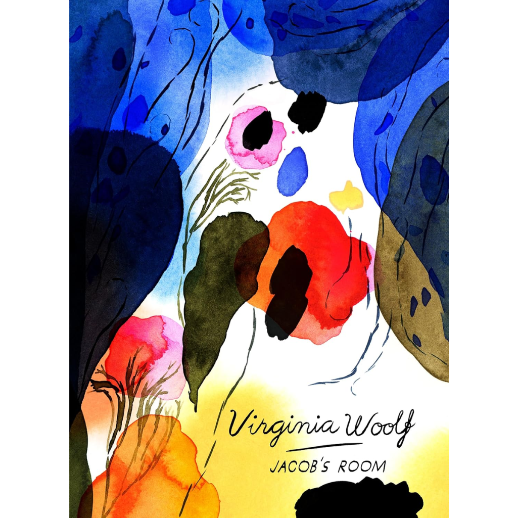 Book cover of 'Jacob's Room' by Virginia Woolf with colorful abstract design