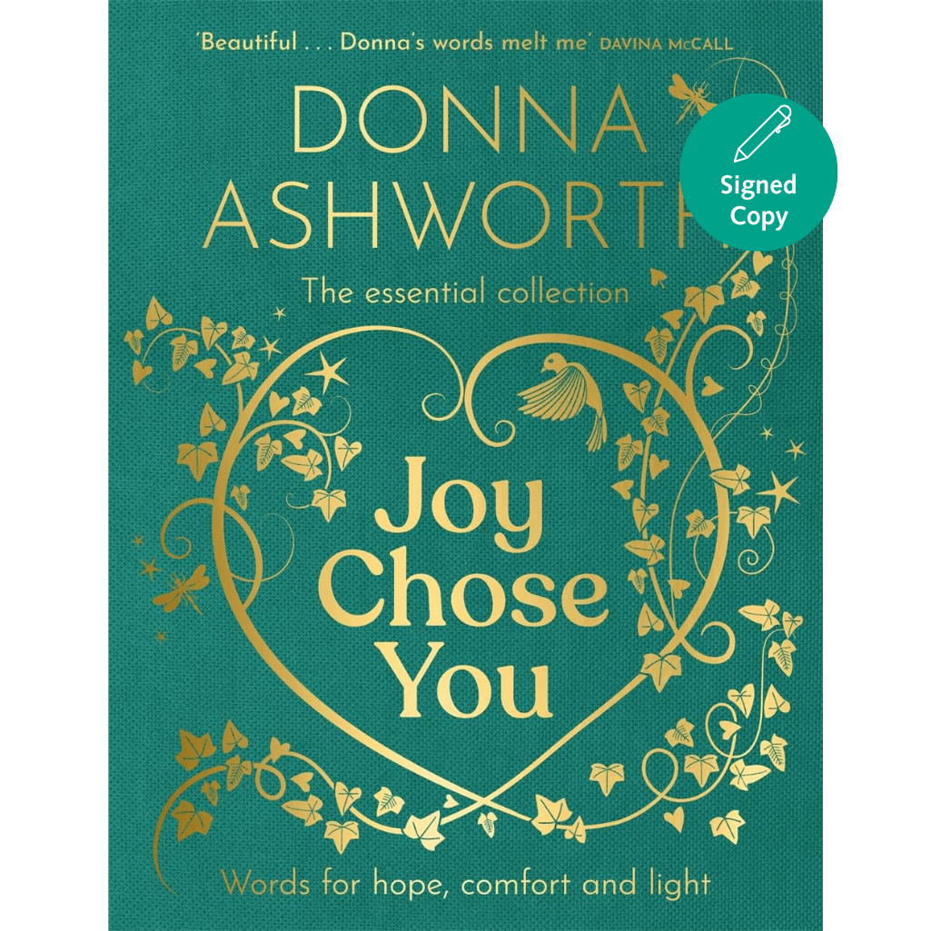 Book cover of 'Joy Chose You' by Donna Ashworth with decorative elements and a green background.