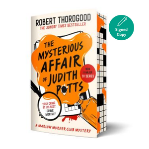 Book cover of 'The Mysterious Affair of Judith Potts' by Robert Thorogood with a magnifying glass and detective-themed design.