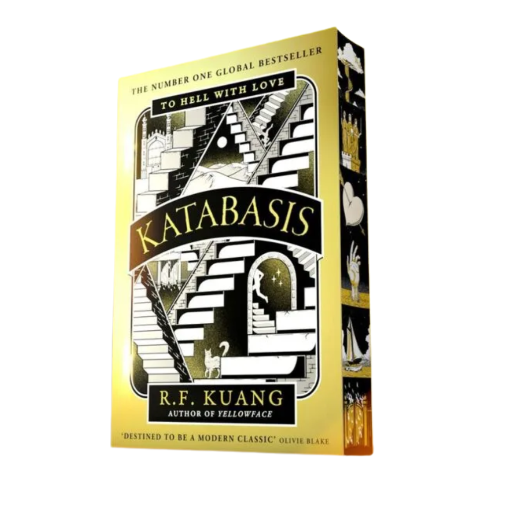 Book cover of 'Katabasis' by R.F. Kuang with decorative design elements on a white background
