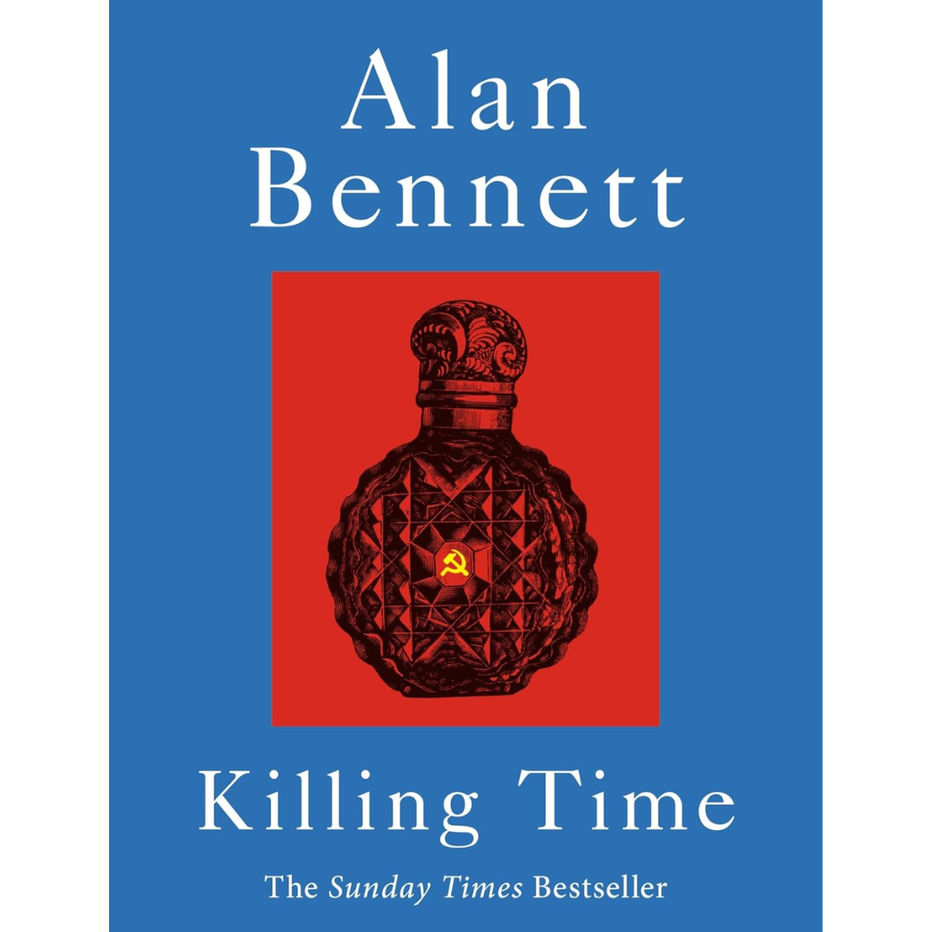 Book cover of 'Killing Time' by Alan Bennett with a red bottle illustration on a blue background