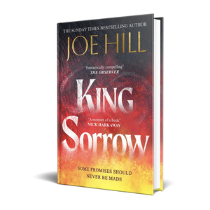 Book titled 'King Sorrow' by Joe Hill with a red and yellow gradient cover.