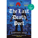 Book cover of 'The Last Death Poet' with a blue background and silhouette of a person.