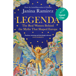 Book cover of 'Legenda' by Janina Ramirez with a blue background and angelic illustration.