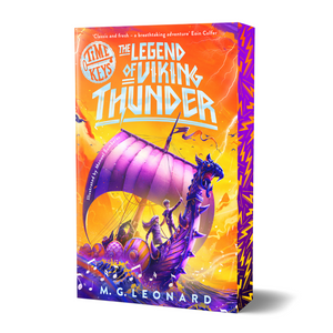 Book cover of 'The Legend of Viking Thunder' with a purple dragon ship on an orange background