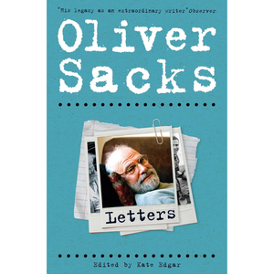 Book cover of 'Letters' by Oliver Sacks with a photo of the author on a blue background