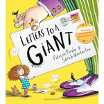 Book cover of 'Letters to a Giant' with a child, giant feet, and letter illustration.