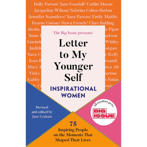 Book cover of 'Letter to My Younger Self' by The Big Issue with colorful design and text.