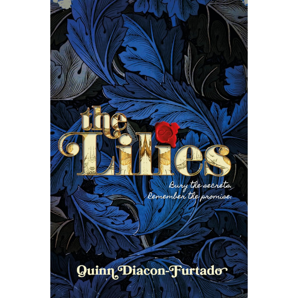 Book cover of 'The Lilies' with decorative text and floral design