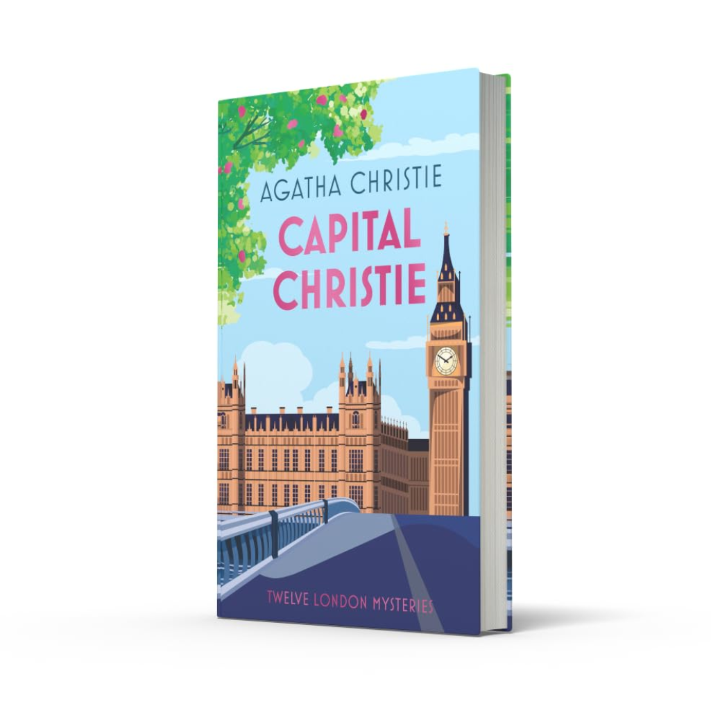 Book cover of 'Capital Christie' by Agatha Christie with a London-themed illustration.