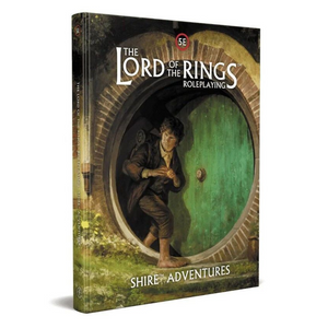 Book titled 'The Lord of the Rings Roleplaying: Shire Adventures' with a hobbit character on the cover.