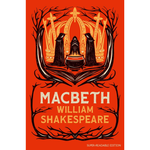 Book cover of 'Macbeth' by William Shakespeare with an orange background and black text.