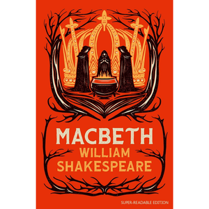 Book cover of 'Macbeth' by William Shakespeare with an orange background and black text.