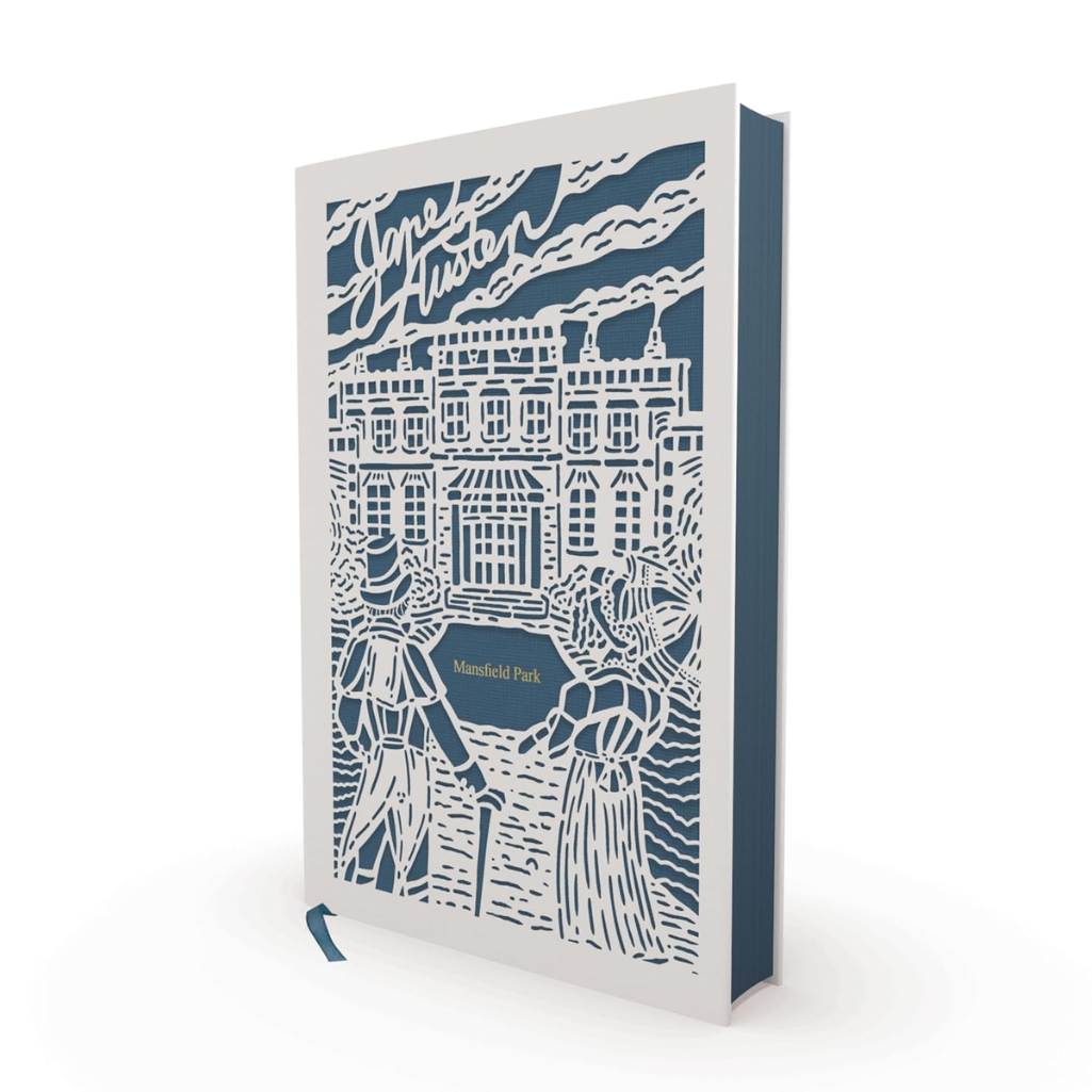 Book with decorative cover featuring illustrations and text on a white background