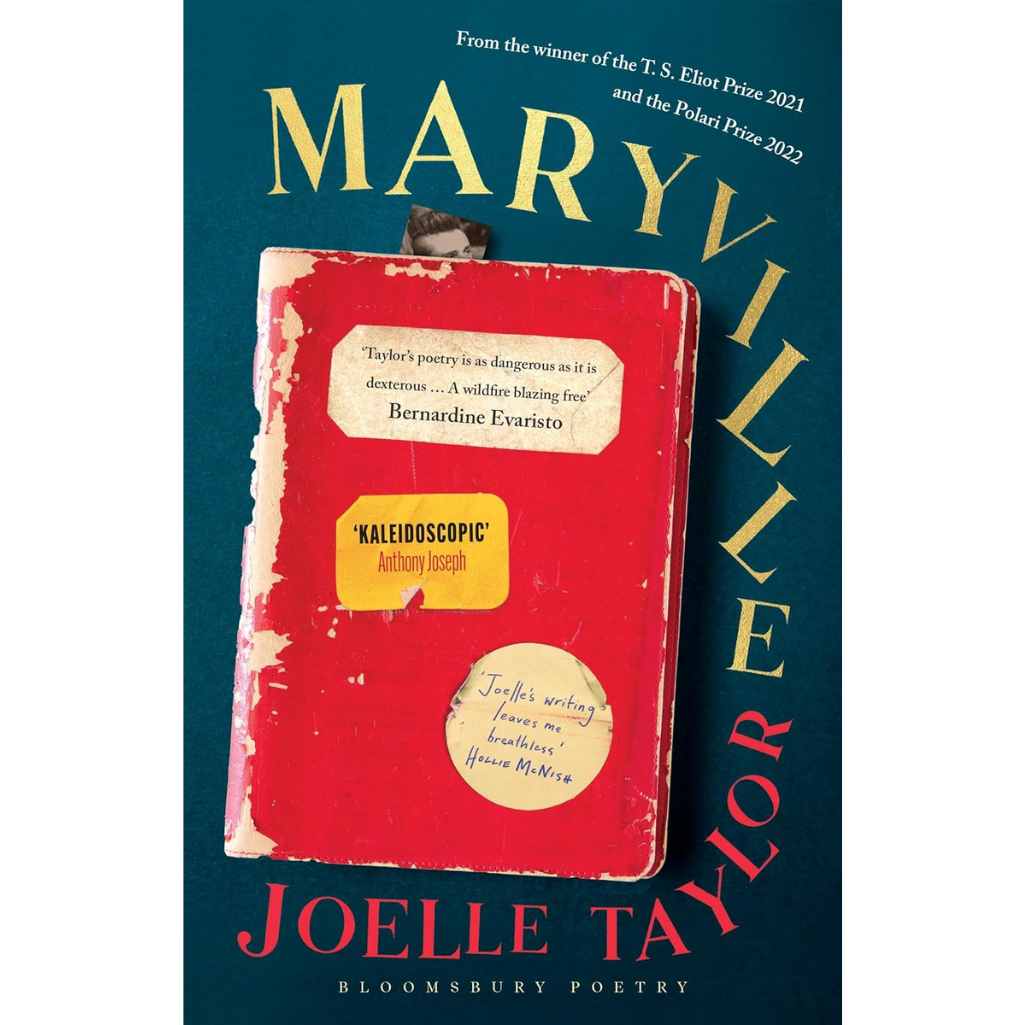 Book cover of 'Maryville' by Joelle Taylor with a red book on a blue background