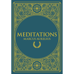 Book cover of 'Meditations' by Marcus Aurelius with decorative gold design on a blue background