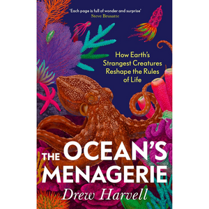 Book cover of 'The Ocean's Menagerie' with an octopus and oceanic elements.