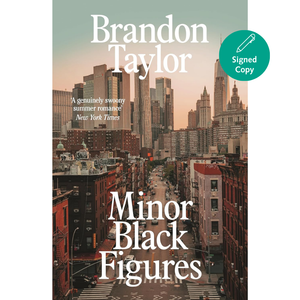 Book cover of 'Minor Black Figures' by Brandon Taylor with a cityscape background.