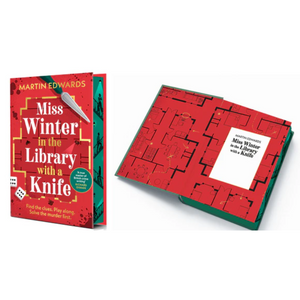 Book titled 'Miss Winter in the Library with a Knife' by Martin Edwards on a white background