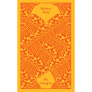 Book cover of 'Monkey King' with orange wave patterns on a yellow background