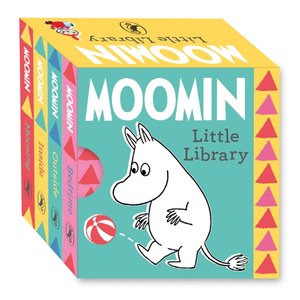 Moomin Little Library set with colorful packaging and Moomin character on a white background