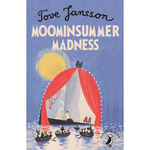 Book cover of 'Moominsummer Madness' by Tove Jansson with a sailboat and sun illustration.