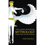 Book cover of 'Mythology' by Edith Hamilton with classical illustration on a black background