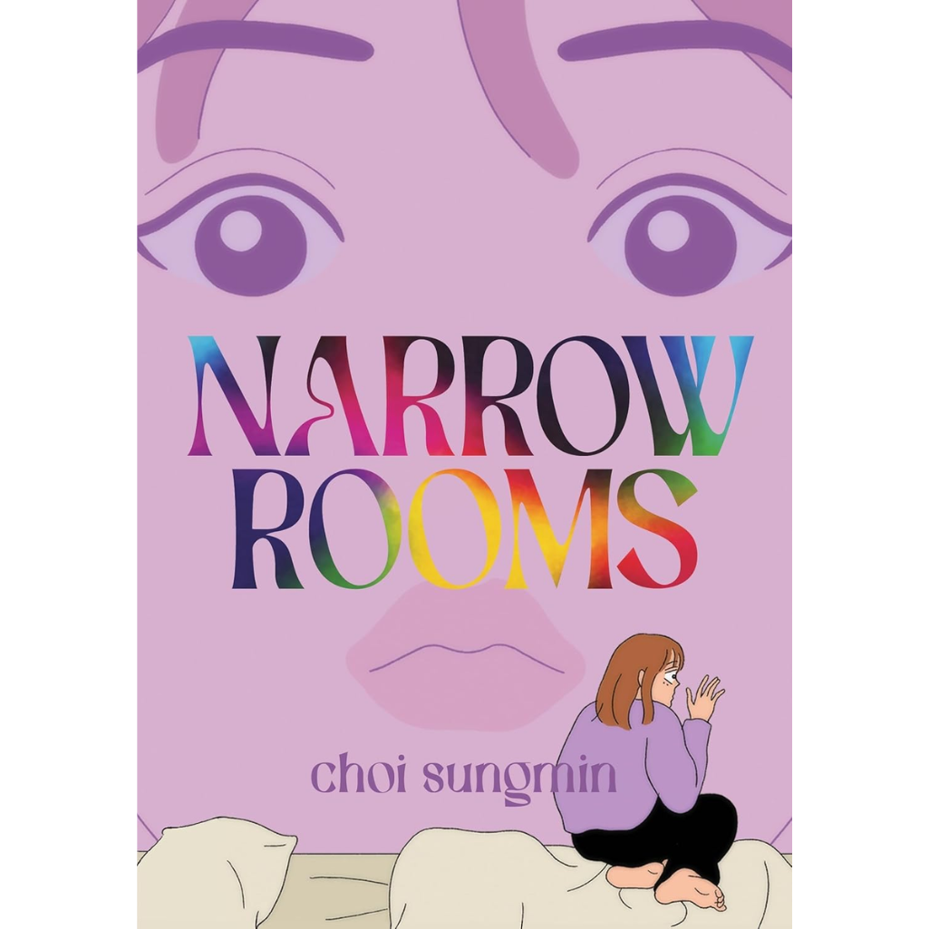 Book cover of 'Narrow Rooms' by Choi Sungmin with colorful text and a stylized illustration.