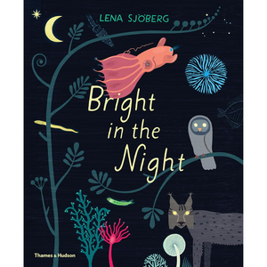 Book cover of 'Bright in the Night' by Lena Sjoberg with illustrations of nocturnal animals and plants.