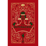 Book cover of 'The Nutcracker' with decorative elements on a red background
