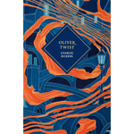 Book cover of 'Oliver Twist' by Charles Dickens with blue and orange design