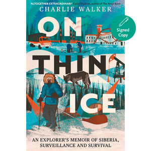 Book cover of 'On Thin Ice' by Charlie Walker with a snowy landscape illustration.