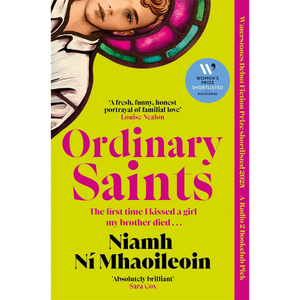 Book cover of 'Ordinary Saints' with a colorful stained glass window design.