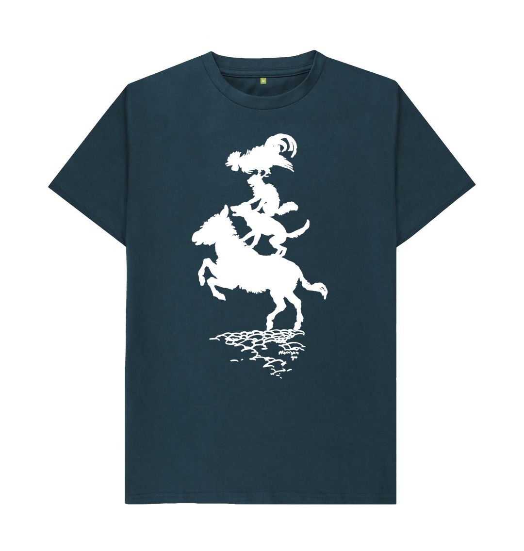 Denim Blue Bremen Town Musicians in white T-shirt