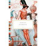 Book cover of 'Party Stories' with vintage-style illustration of people in formal attire.
