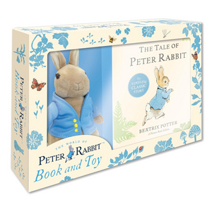 Boxed set of 'The Tale of Peter Rabbit' book and toy with illustrations on a white background