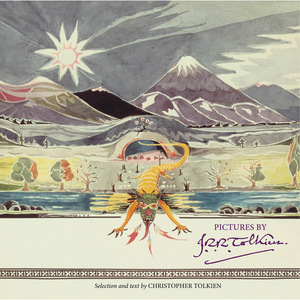 Illustrated cover with a dragon, mountains, and a starry sky, featuring J.R.R. Tolkien's signature.